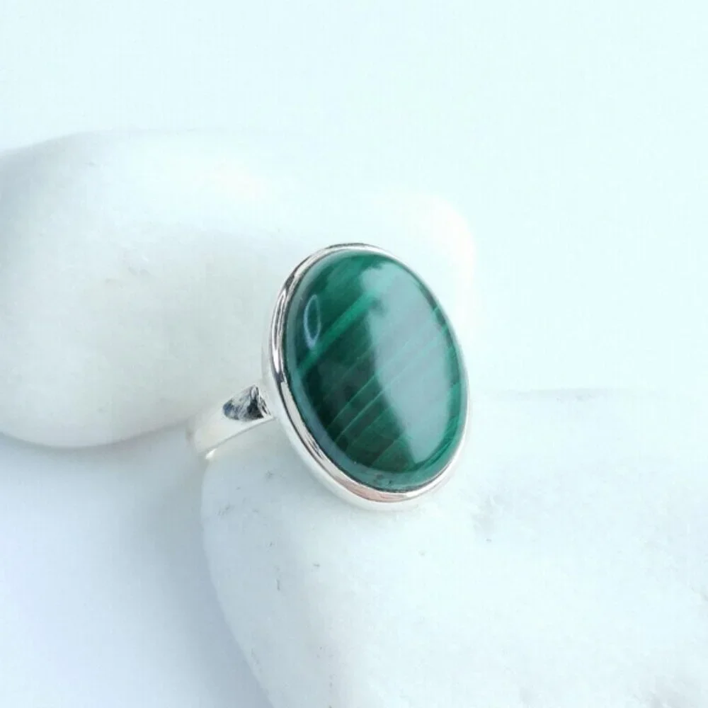Sterling Silver Malachite Ring Size 6